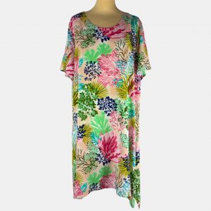 Vestido rosita con estampado floral multicolor con picos laterales asimétricos