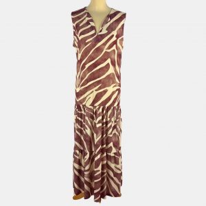 Vestido largo volantes con dibujo cebra en taupe