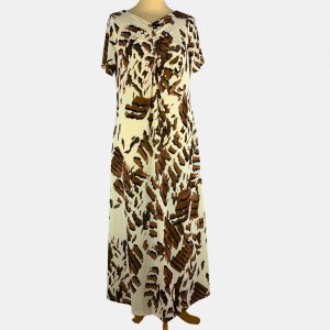 Vestido largo blanco dibujo animal print con frunce en pecho