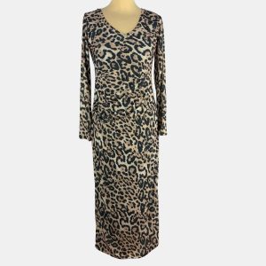 Vestido animal print largo midi y drapeado
