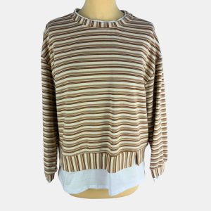 Sudadera de rayas en beige y marrón con camiseta incorporada